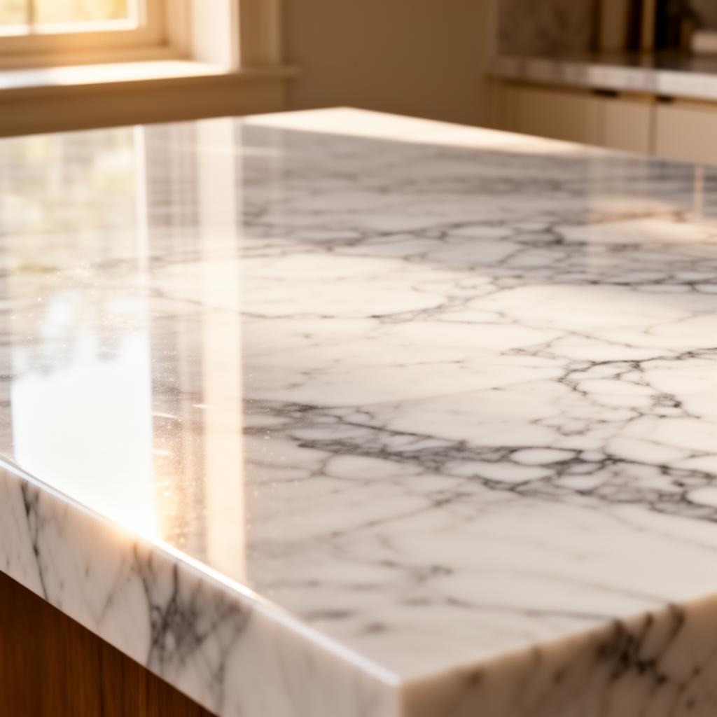 After: polished pristine marble countertop